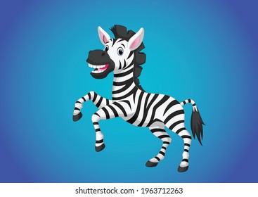 Smiling zebra illustration in blue background.  Good ad concept, product concept, good for magazine and children education book
