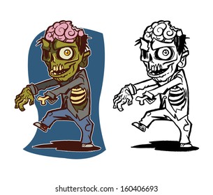 Smiling zombies in tattered clothes