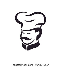 Smilinge Cute Kitchen Chef Hat Toque cartoon with mustache for Restaurant Bakery Bake Shop logo design inspiration