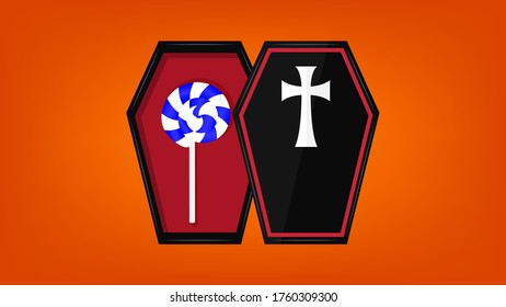 Smildemente en el ataúd aislado en el fondo, vector de ilustración conceptual de Halloween
