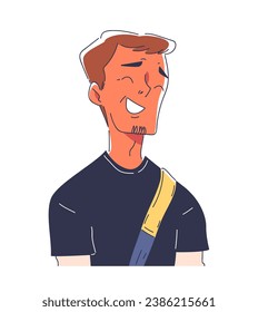 Smilling affected doodle person concept. Man in black tshirt. Avatar for messengers and social networks. Cool character. Cartoon flat vector illustration isolated on white background