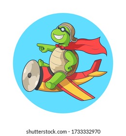 Mascota retro de la tortuga voladora de aspersión para el logotipo con estilo de dibujos animados, adorable y colorido