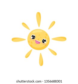 Smilling sun on white background. Summer concept.