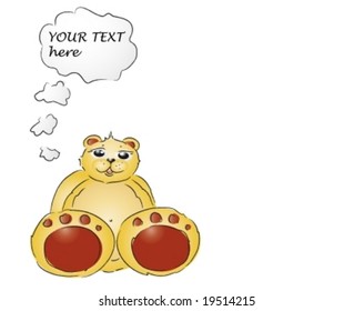Smilling teddy bear with thought bubble for your text