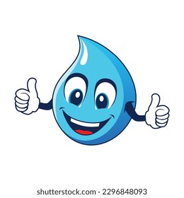 Smilling Water Drop Giving Thumbs Up. Vector illustration isolated on white background