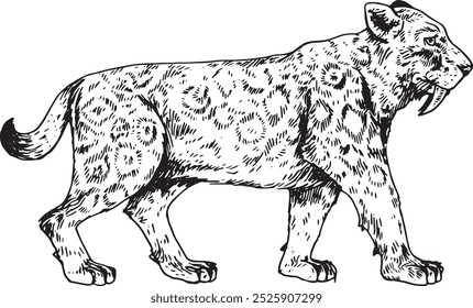 Smilodon - Vector dibujado a mano extinto tigre de dientes de sable ilustración