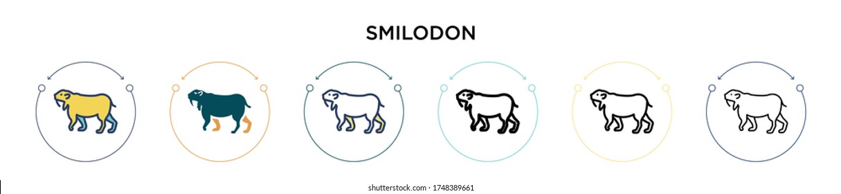 Smilodon icon in filled, thin line, outline and stroke style. Vector illustration of two colored and black smilodon vector icons designs can be used for mobile, ui, web