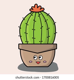 smily green cactus vector design