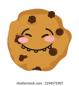 Smirk Cartoon smile biscuit and chcolate cookies mascot with eyes and bite. vector illustration
