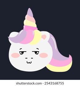 smirk face unicorn. kawaii exspression face unicorn. emoticon sticker