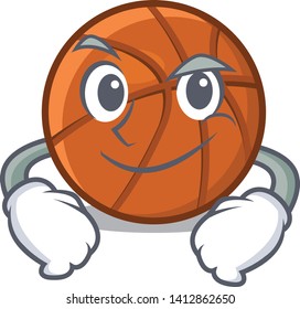 Smirking basket ball above the cartoon table