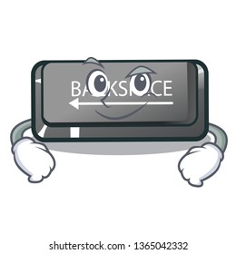 Smirking button backspace in the shape cartoon