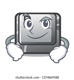Smirking button P in the shape mascot