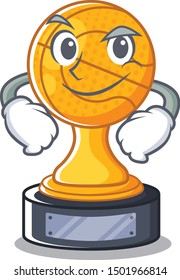 Smirking cartoon basketball trophy display in drawer