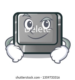 Smirking cartoon delete button located on keyboard
