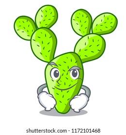 Smirking cartoon opuntia cactus in the desert