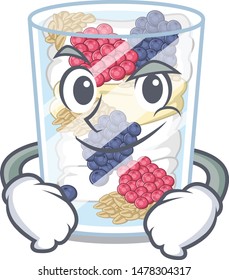 Smirking cartoon parfait in the a fridge