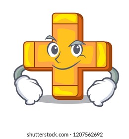 Smirking cartoon plus sign logo concept health