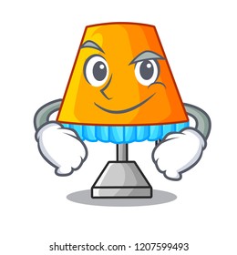 Smirking cartoon table lamp beside in bed