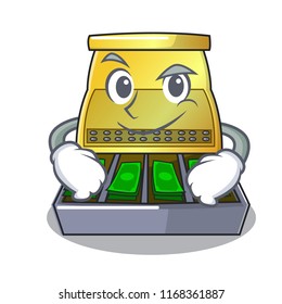 Smirking cartoon vintage cash register front view