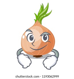 Smirking character fresh vegetable onion in the market