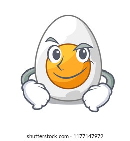 Smirking character hard boiled egg ready to eat
