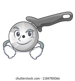 Smirking character pizza cutter with handle cartoon