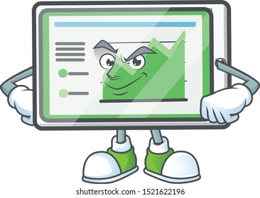 Smirking up chart horizontal table cartoon mascot style.