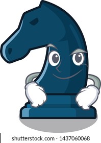Smirking chess knight next to cartoon table