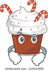 Smirking christmas cupcake served on cartoon plate