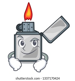 Smirking cigarette lighters above wooden character tables