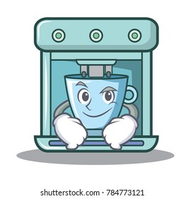 Smirking coffee maker character cartoon