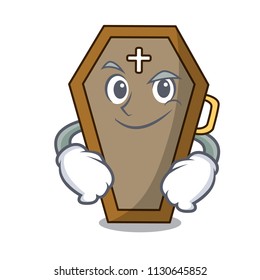 Smirking coffin character cartoon style vector illustration