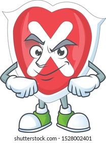 Smirking cross shield cartoon for emblem denied.