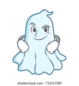 Smirking cute ghost character cartoon