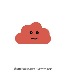 Smirking cute pink cloud character cartoon. White Isolated. Banner, Sticker, Background