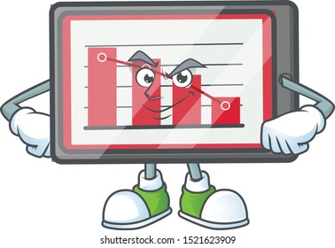 Smirking down chart horizontal table in cartoon character.