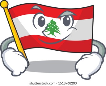 Smirking flag lebanon raised above mascot pole