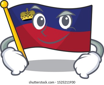 Smirking flag liechtenstein hoisted above cartoon pole