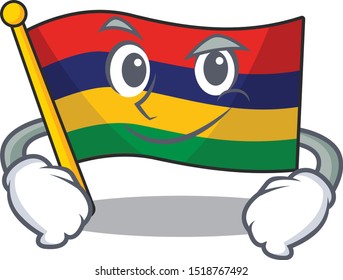 Smirking flag mauritius hoisted above cartoon pole
