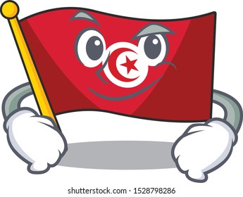 Smirking flag tunisia placed above mascot table