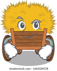 Smirking hayride mascot in beside the barn