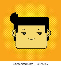 Smirking man face with halftone background.