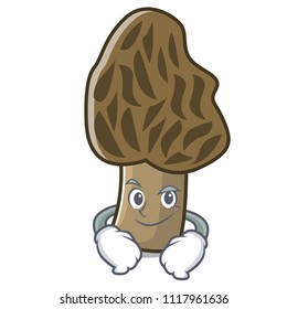 Smirking morel mushroom character cartoon