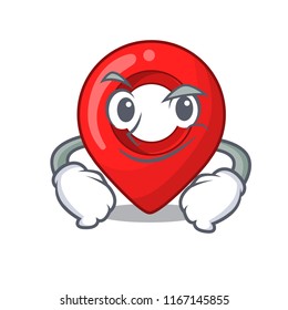 Smirking navigation pin location map character cartoon