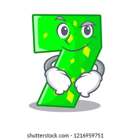 Smirking number seven sign on door cartoon