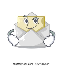 Smirking open envelope greeting posters on character