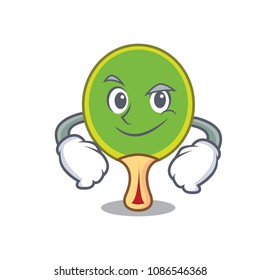 Smirking ping pong racket character cartoon