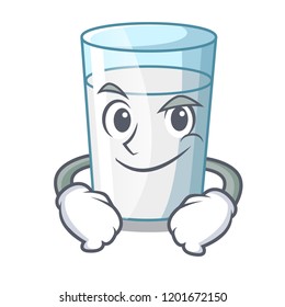 Smirking protein rich milk in cartoon glass