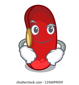 Smirking red bean in the cartoon bowl